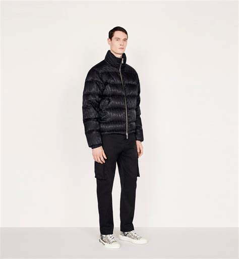 dior dior oblique down jacket black jacquard for men|Dior oblique jacket hooded.